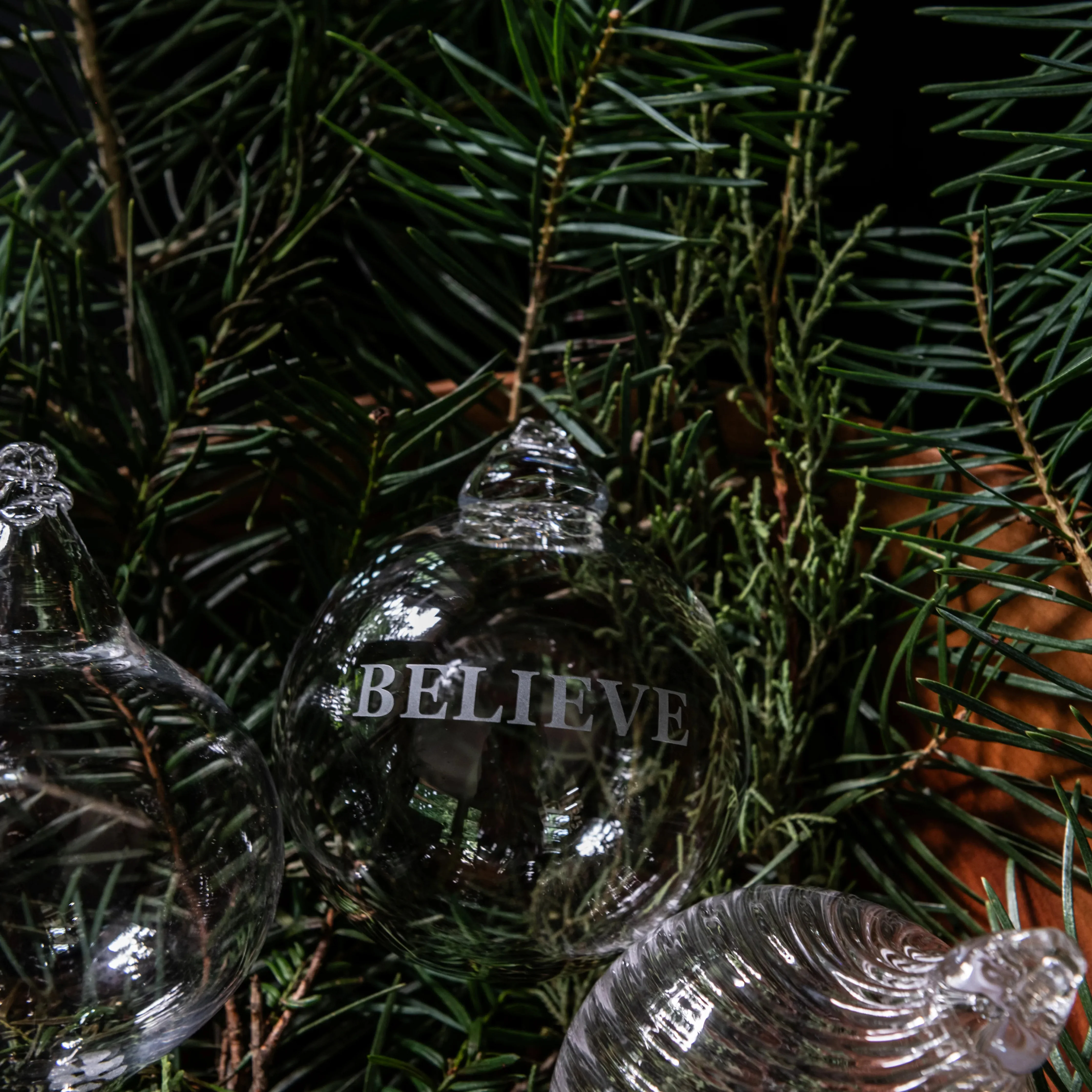 Engraved "Believe" Round Ornament in Gift Box - Image 3