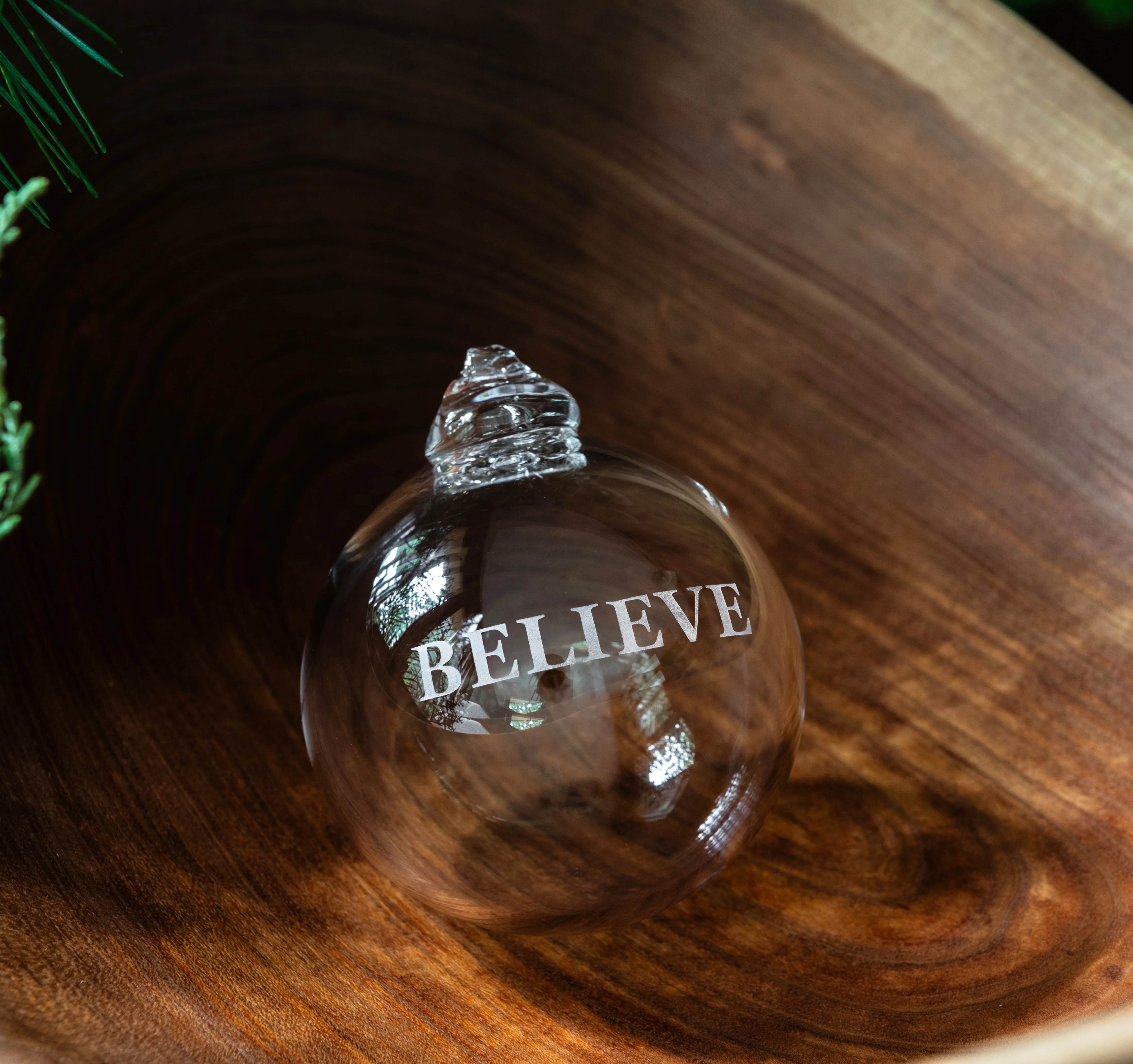 Engraved "Believe" Round Ornament in Gift Box - Image 4