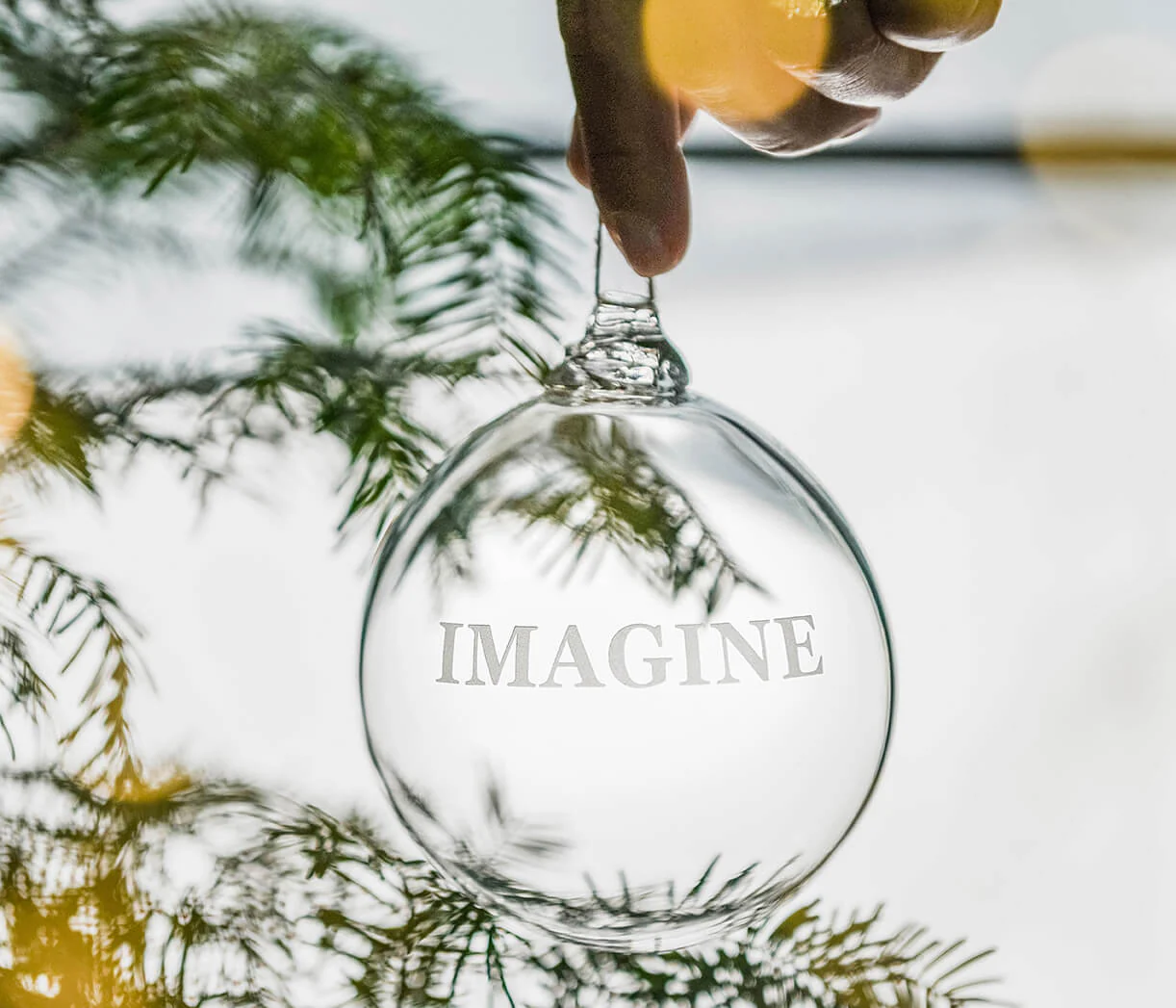 Engraved "Imagine" Round Ornament in Gift Box - Image 2