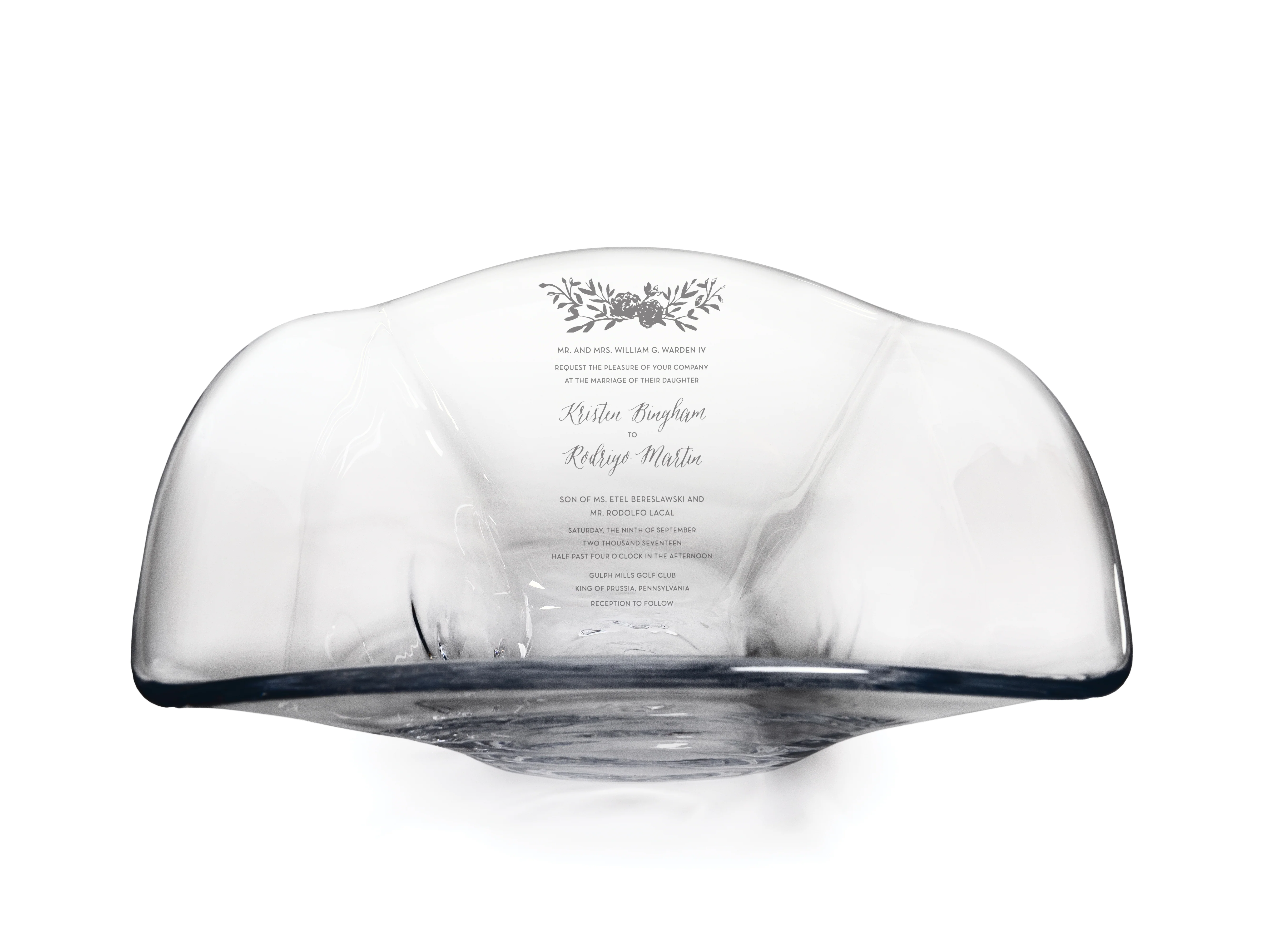 Woodbury Bowl - L with Engraved Wedding Invitation